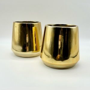 Set of 2 Gold Ceramic Flower Pot Vase